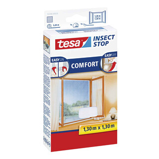 tesa Fliegengitter Comfort für Fenster Pollenschutzgitter Weiß 1,30 m x 1,30 m
