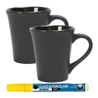 PODARI Porzellan Stift (auch für Glas und Keramik) - Gelb inkl. 2 Tassen