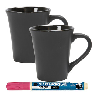 PODARI Porzellan Stift (auch für Glas und Keramik) - Pink inkl. 2 Tassen