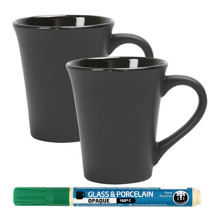 PODARI Porzellan Stift (auch für Glas und Keramik) - Grün inkl. 2 Tassen