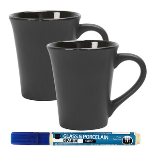 PODARI Porzellan Stift (auch für Glas und Keramik) - Dunkelblau inkl. 2 Tassen