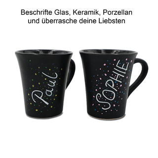 PODARI Porzellan Stift (auch für Glas und Keramik) - Dunkelblau inkl. 2 Tassen