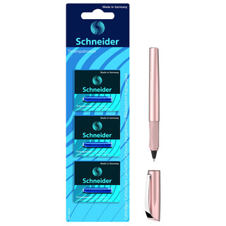 Schneider Tintenroller Ceod Shiny Tintenroller (Powder Pink) + 3x 6 Patronen (Blau)