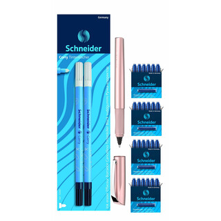 Schneider Tintenroller Ceod Shiny Löscher Corry Tintenroller (Powder Pink) + 4x 6 Patronen (Blau) & Löscher