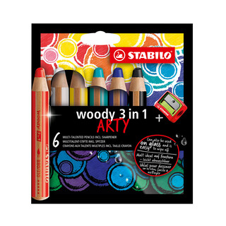 Buntstift, Wasserfarbe & Wachsmalkreide STABILO woody 3 in 1 ARTY 6er Etui