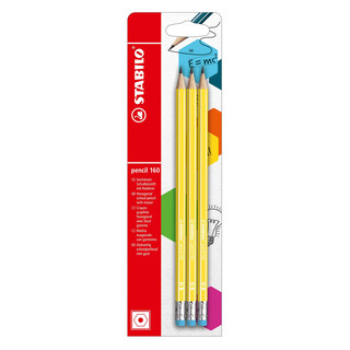 Sechskant-Schulbleistift Gelb mit Radierer - STABILO pencil 160