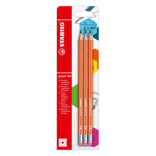 Sechskant-Schulbleistift Orange mit Radierer - STABILO pencil 160
