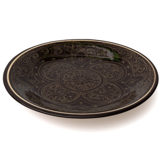 Lagan Rishtan Servierteller Keramikteller � 27 cm Muster (Dunkelbraun) - Usbekische Servierplatte mit handbemaltem Design