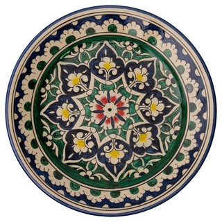 Lagan Rishtan Servierteller Keramikteller � 26 cm Blumenmuster (Blau-Gr�n) - Usbekischer Servierplatte mit handbemaltem Design