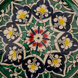 Lagan Rishtan Servierteller Keramikteller � 26 cm Blumenmuster (Blau-Gr�n) - Usbekischer Servierplatte mit handbemaltem Design