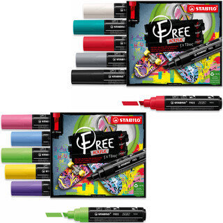 Acrylmarker - STABILO FREE Acrylic - T800C Keilspitze 4-10mm - 5er Pack - mit 5 verschiedenen Farben