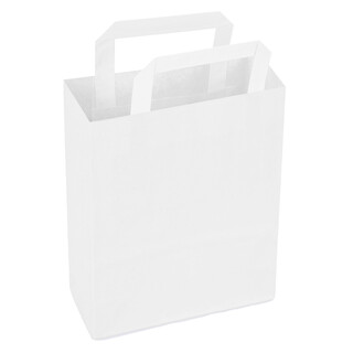 Papiertragetasche mit Flachhenkel 22 x 18 x 8 cm Weiß Papiertüten Bio Papiertasche