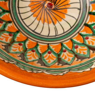 6 Keramikschalen 750 ml Kosa Ø 18 cm Orange-Muster - Traditionelle Usbekische Keramikschüsseln mit handbemaltem Design