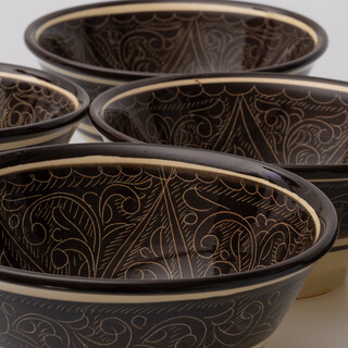 6 Keramikschalen 750 ml Kosa Ø 18 cm Tilma-Braun - Traditionelle Usbekische Keramikschüsseln mit handbemaltem Design