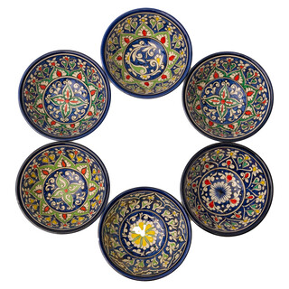 6 Keramikschalen 750 ml Kosa Ø 18 cm Kora-Kalam - Traditionelle Usbekische Keramikschüsseln mit handbemaltem Design