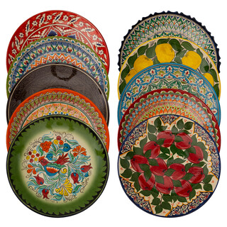 Lagan Rishtan Servierteller Keramik groß Ø 40 - 45,5 cm - Usbekischer Keramikteller mit handbemaltem Design