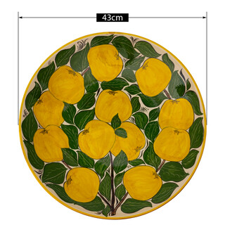 Lagan Rishtan Servierteller Keramik groß Ø 42 cm Quitte (gelber Rand) - Usbekischer Keramikteller mit handbemaltem Design