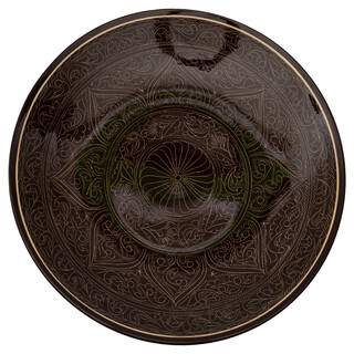 Lagan Rishtan Servierteller Keramik gro� � 42 cm Braun-Muster - Usbekischer Keramikteller mit handbemaltem Design