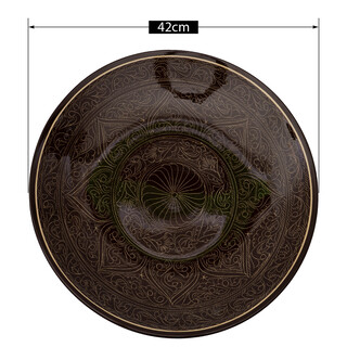 Lagan Rishtan Servierteller Keramik gro� � 42 cm Braun-Muster - Usbekischer Keramikteller mit handbemaltem Design