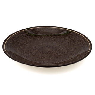 Lagan Rishtan Servierteller Keramik gro� � 42 cm Braun-Muster - Usbekischer Keramikteller mit handbemaltem Design