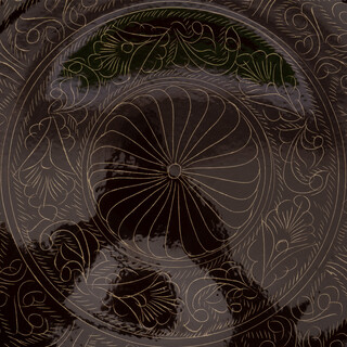 Lagan Rishtan Servierteller Keramik gro� � 42 cm Braun-Muster - Usbekischer Keramikteller mit handbemaltem Design