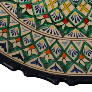 Lagan Rishtan Servierteller Keramik groß Ø 42 cm Machrob (zackiger Rand) - Usbekischer Keramikteller mit handbemaltem Design
