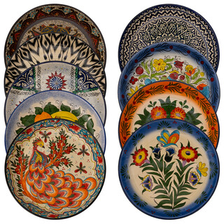 Lagan Rishtan Servierteller Keramikteller groß Ø 37 cm - Usbekische Servierplatte mit handbemaltem Design