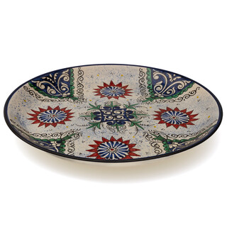 Lagan Rishtan Servierteller Keramikteller groß Ø 37 cm Kora-Kalam Blütenblatt - Usbekische Servierplatte mit handbemaltem Design