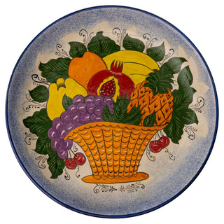 Lagan Rishtan Servierteller Keramikteller groß Ø 37 cm Obst - Usbekische Servierplatte mit handbemaltem Design