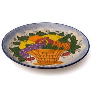 Lagan Rishtan Servierteller Keramikteller groß Ø 37 cm Obst - Usbekische Servierplatte mit handbemaltem Design