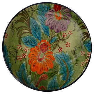 Lagan Rishtan Keramikteller groß Ø 32,5 cm Muster (türkisch Blumen) - Usbekischer Speiseteller mit handbemaltem Design