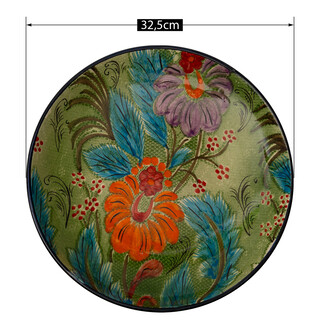Lagan Rishtan Keramikteller groß Ø 32,5 cm Muster (türkisch Blumen) - Usbekischer Speiseteller mit handbemaltem Design