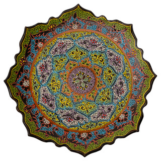 Lagan Rishtan Keramikteller groß Ø 32 cm Punktmalerei Muster (Stern) - Usbekischer Speiseteller mit handbemaltem Design