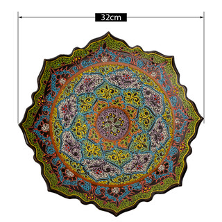 Lagan Rishtan Keramikteller groß Ø 32 cm Punktmalerei Muster (Stern) - Usbekischer Speiseteller mit handbemaltem Design