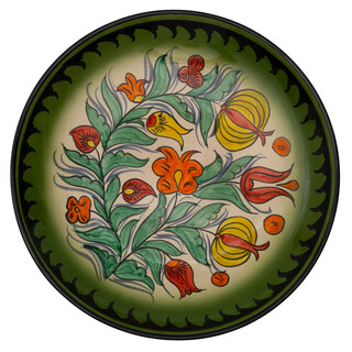 Lagan Rishtan Keramikteller groß Ø 32 cm Muster (Blumen) - Usbekischer Speiseteller mit handbemaltem Design