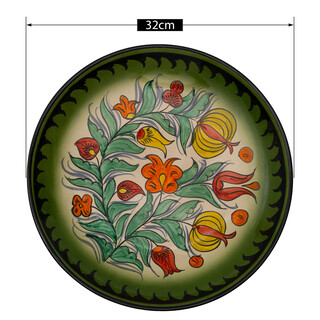 Lagan Rishtan Keramikteller groß Ø 32 cm Muster (Blumen) - Usbekischer Speiseteller mit handbemaltem Design