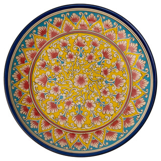Lagan Rishtan Keramikteller groß Ø 32 cm Kora-Kolam Stern - Usbekischer Speiseteller mit handbemaltem Design