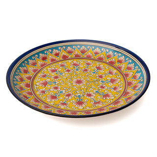 Lagan Rishtan Keramikteller groß Ø 32 cm Kora-Kolam Stern - Usbekischer Speiseteller mit handbemaltem Design