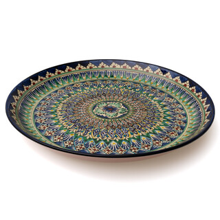 Lagan Rishtan Servierteller Keramik groß Ø 45,5 cm Machrob Blau - Usbekischer Keramikteller mit handbemaltem Design
