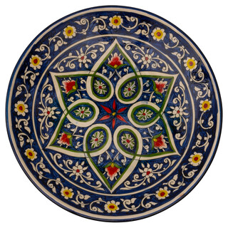 Lagan Rishtan Servierteller Keramik groß Ø 43 cm Blau-Muster - Usbekischer Keramikteller mit handbemaltem Design