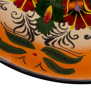 Lagan Rishtan Servierteller Keramik groß Ø 42 cm Blumenmuster (orange) - Usbekischer Keramikteller mit handbemaltem Design