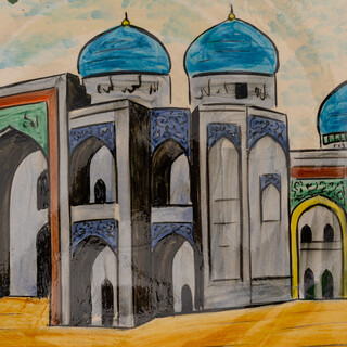 Lagan Rishtan Servierteller Keramik gro� � 41 cm verschiedene St�dte - Usbekischer Keramikteller mit handbemaltem Design