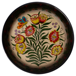 Lagan Rishtan Servierteller Keramik groß Ø 40 cm Blumenmuster (schwarzer Rand) - Usbekischer Keramikteller mit handbemaltem Design