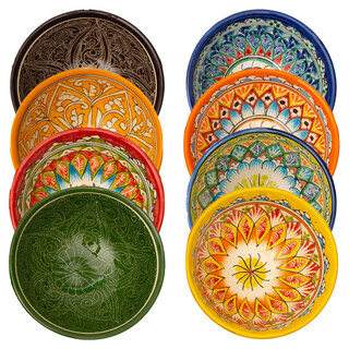 6 Keramikschalen 600 ml Kosa  15,5 - 16 cm - Traditionelle Usbekische Keramikschsseln mit handbemaltem Design