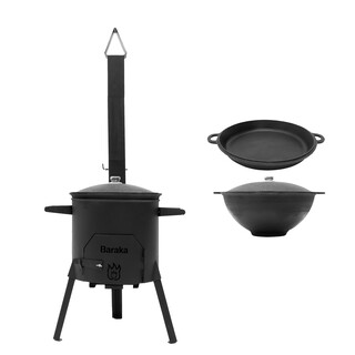 FlameFusion Utschak M Feuerofen Set inkl. 12 Liter Kazan & Pfanne Uchag Grillen & Kochen mit Outdoork�che