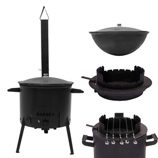 FlameFusion Utschak XL Feuerofen Set inkl. 22 Liter Kazan & Flansch-Mangal Aufsatz Uchag Grillen & Kochen mit Outdoork�che