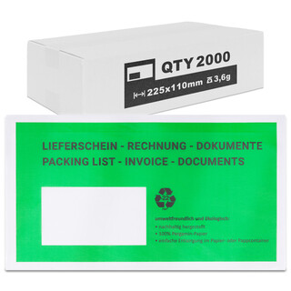 verpacking 2000 Lieferscheintaschen Pergamin Papier 225 x 110 mm DIN Lang Gr�n [ Farbe und St�ckzahl w�hlbar] selbstklebend Dokumententasche f�r Rechnungen und Dokumente