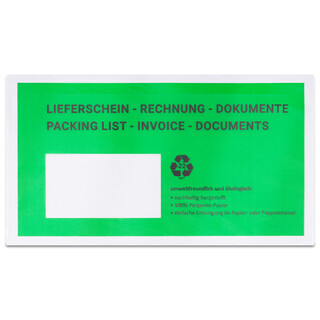 verpacking 2000 Lieferscheintaschen Pergamin Papier 225 x 110 mm DIN Lang Gr�n [ Farbe und St�ckzahl w�hlbar] selbstklebend Dokumententasche f�r Rechnungen und Dokumente