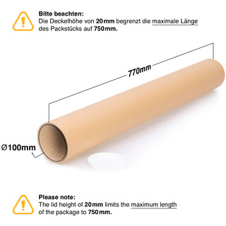 verpacking Versandolle 750 x 100 mm rund Braun [Ausf�hrung & St�ckzahl w�hlbar] Versandh�lse Versandkarton Faltkarton 5 St�ck