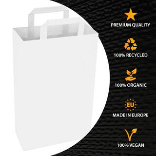 Papiertragetasche mit Flachhenkel - Papiert�ten Bio Papiertasche Kraftpapiert�ten Wei� 28 x 22 x 10 cm